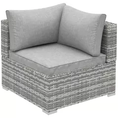 Outsunny Outdoor PE Rattan Corner Sofa, Garden Wicker Furniture Single Sofa Chair w/ Cushions, Light Grey - 1