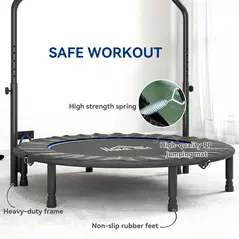 HOMCOM 48" Foldable Mini Fitness Trampoline, with Adjustable Foam Handle, Blue - 6