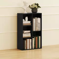 HOMCOM 2-Tier Bookshelf with 5 Compartments - Black - 7