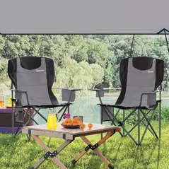 Outsunny Set of 2 Folding Camping Chairs, Padded Camping Chairs with Adjustable Armrests, Portable & Lightweight Folding Camp Chair with Cooler Bag, Cup Holder and Side Pockets, Grey - 9