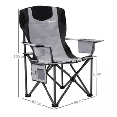 Outsunny Set of 2 Folding Camping Chairs, Padded Camping Chairs with Adjustable Armrests, Portable & Lightweight Folding Camp Chair with Cooler Bag, Cup Holder and Side Pockets, Grey - 3