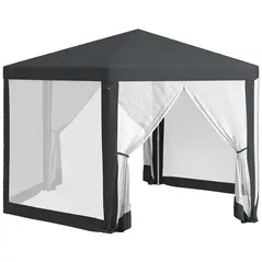 Outsunny 4M Hexagon Gazebo, Netting Party Tent, Patio Canopy Outdoor Event Shelter for Activities, Shade Resistant, Dark Grey - 1