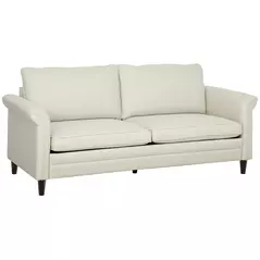 HOMCOM 3 Seater Sofa, Modern Fabric Sofa Couch with Spring Cushion, Rubber Wood Legs, 191cm Upholstered Settee for Living Room, Bedroom, Home Office, Guest Room, Cream White - 1