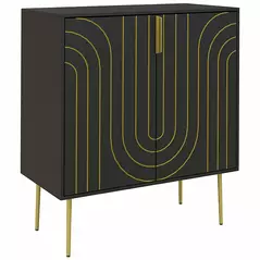 HOMCOM Art Deco Inspired Sideboard, with Adjustable Shelf - Black/Gold Tone - 1
