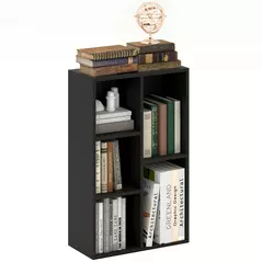 HOMCOM 2-Tier Bookshelf with 5 Compartments - Black - 1