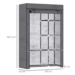 HOMCOM Rail and Six Shelf Fabric Wardrobe - Dark Grey - 3
