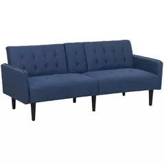 HOMCOM Three-Seater Sofa Bed, with Cupholders - Dark Blue - 1