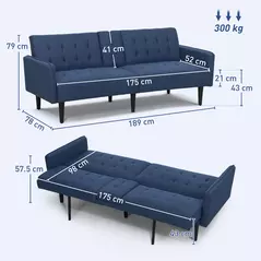 HOMCOM Three-Seater Sofa Bed, with Cupholders - Dark Blue - 3