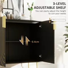HOMCOM Art Deco Inspired Sideboard, with Adjustable Shelf - Black/Gold Tone - 6