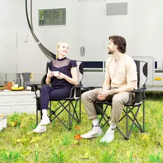 Outsunny Set of 2 Folding Camping Chairs, Padded Camping Chairs with Adjustable Armrests, Portable & Lightweight Folding Camp Chair with Cooler Bag, Cup Holder and Side Pockets, Black - 8