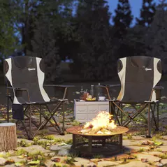 Outsunny Set of 2 Folding Camping Chairs, Padded Camping Chairs with Adjustable Armrests, Portable & Lightweight Folding Camp Chair with Cooler Bag, Cup Holder and Side Pockets, Black - 2