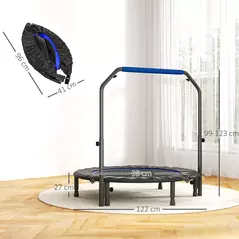 HOMCOM 48" Foldable Mini Fitness Trampoline, with Adjustable Foam Handle, Blue - 3