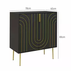 HOMCOM Art Deco Inspired Sideboard, with Adjustable Shelf - Black/Gold Tone - 3