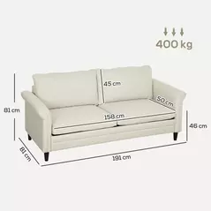 HOMCOM 3 Seater Sofa, Modern Fabric Sofa Couch with Spring Cushion, Rubber Wood Legs, 191cm Upholstered Settee for Living Room, Bedroom, Home Office, Guest Room, Cream White - 3