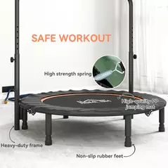 HOMCOM 45" Foldable Mini Fitness Trampoline, with Adjustable Foam Handle, Orange - 6