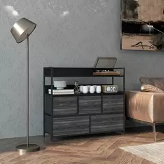 HOMCOM Rustic Chest of Five Fabric Drawers - Black - 2