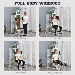 HOMCOM Multifunction Home Gym Weight Training Workout Station Fitness Strength Machine, White - 4