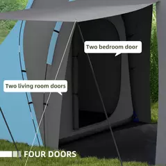 Outsunny Large Camping Tent Tunnel Tent with 2 Bedroom and Living Area, 2000mm Waterproof, Portable with Bag for 4-6 Man, Blue - 5