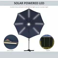 Outsunny 3(m) LED Cantilever Parasol Outdoor Sun Umbrella w/ Base Solar Lights Blue - 4