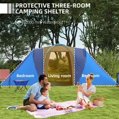 Outsunny Large Camping Tent Tunnel Tent with 2 Bedroom and Living Area, 2000mm Waterproof, Portable with Bag for 4-6 Man, Blue - 4