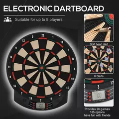 HOMCOM LCD Electronic Dartboard Set Features 26 Games w/ 185 Variations and Include 6 Darts Multi-Game Option Ready-to-Play - 5