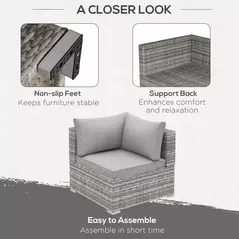 Outsunny Outdoor PE Rattan Corner Sofa, Garden Wicker Furniture Single Sofa Chair w/ Cushions, Light Grey - 6