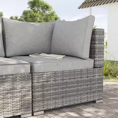 Outsunny Outdoor PE Rattan Corner Sofa, Garden Wicker Furniture Single Sofa Chair w/ Cushions, Light Grey - 2