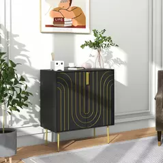 HOMCOM Art Deco Inspired Sideboard, with Adjustable Shelf - Black/Gold Tone - 8