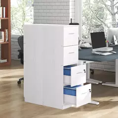 HOMCOM Four-Drawer Lockable Filing Cabinet - White Wood Effect - 7