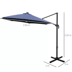 Outsunny 3(m) LED Cantilever Parasol Outdoor Sun Umbrella w/ Base Solar Lights Blue - 3