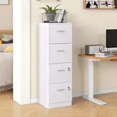 HOMCOM Four-Drawer Lockable Filing Cabinet - White Wood Effect - 2