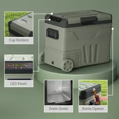 Outsunny 45L Two Compartment Car Fridge Cooler - Green - 9