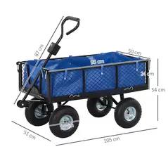 Outsunny 114L Steel Frame Garden Cart Trolley - Blue - 3