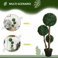 HOMCOM Decorative Artificial Tree Boxwood Ball Topiary Tree in Pot, Fake Plant for Home Indoor Outdoor Decor, 90 cm, Dark Green - 5