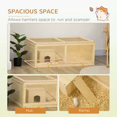 PawHut Wooden Hamster Cage with Sliding Tray, Openable Top, Hut for Syrian Hamster, Natural Wood Finish - 8