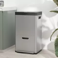 HOMCOM 56L Triple Compartment Stainless Steel Kitchen Bin, with Deodoriser Holders and Wheels - Silver Tone - 2