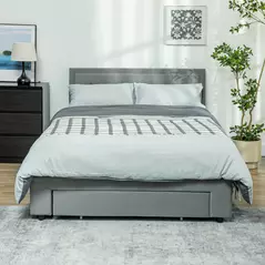 HOMCOM Double Size Ottoman Bed Frame 140W x 193.5D x 95Hcm with Front Drawer - Grey - 2