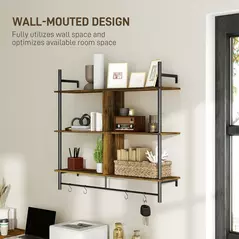 HOMCOM Three-Tier Floating Shelf - Brown/Black - 6