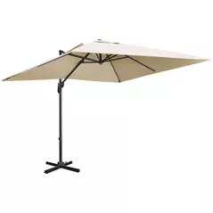 Outsunny 2.7 x 2.7 m Cantilever Parasol, Square Overhanging Umbrella with Cross Base, Crank Handle, Tilt, 360° Rotation and Aluminium Frame, Cream White - 1