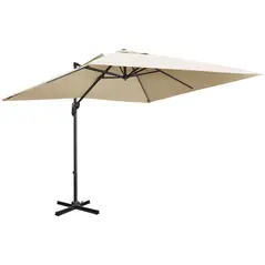 Outsunny 2.7 x 2.7 m Cantilever Parasol, Square Overhanging Umbrella with Cross Base, Crank Handle, Tilt, 360° Rotation and Aluminium Frame, Cream White - 1