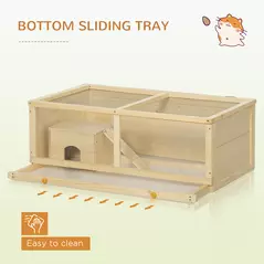 PawHut Wooden Hamster Cage with Sliding Tray, Openable Top, Hut for Syrian Hamster, Natural Wood Finish - 6