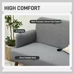 HOMCOM Velvet Feel Fabric 2 Seater Sofa, Small Sofa Loveseat with 21cm Thick Padding and Wood Legs, Grey - 4