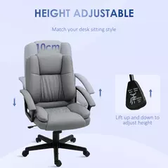 HOMCOM Linen-Look Padded Office Chair - Grey - 4