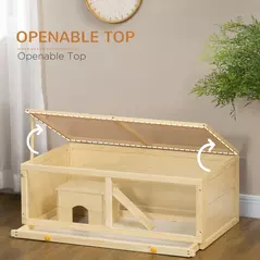 PawHut Wooden Hamster Cage with Sliding Tray, Openable Top, Hut for Syrian Hamster, Natural Wood Finish - 5