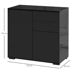 HOMCOM High Gloss Frame Sideboard, Push-Open Design with 2 Drawers for Living Room, Bedroom, 74H x 79W x 36Dcm, Black - 3