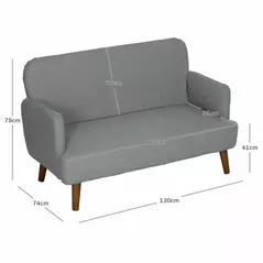 HOMCOM Velvet Feel Fabric 2 Seater Sofa, Small Sofa Loveseat with 21cm Thick Padding and Wood Legs, Grey - 3