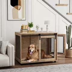 PawHut Dog Crate Furniture with Sliding Door for Large Dogs, Walnut Brown - 2