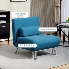 HOMCOM Single Linen-Look Sleeper Chair - Blue - 6