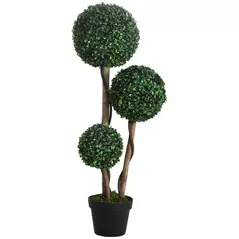 HOMCOM Decorative Artificial Tree Boxwood Ball Topiary Tree in Pot, Fake Plant for Home Indoor Outdoor Decor, 90 cm, Dark Green - 1
