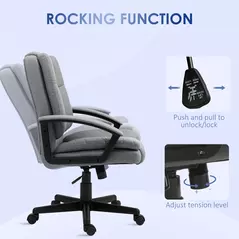 HOMCOM Linen-Look Padded Office Chair - Grey - 5